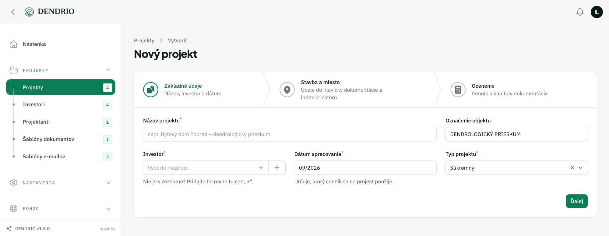 Sprievodca zakladaním projektu v troch krokoch: základné údaje, stavba a miesto, ocenenie.